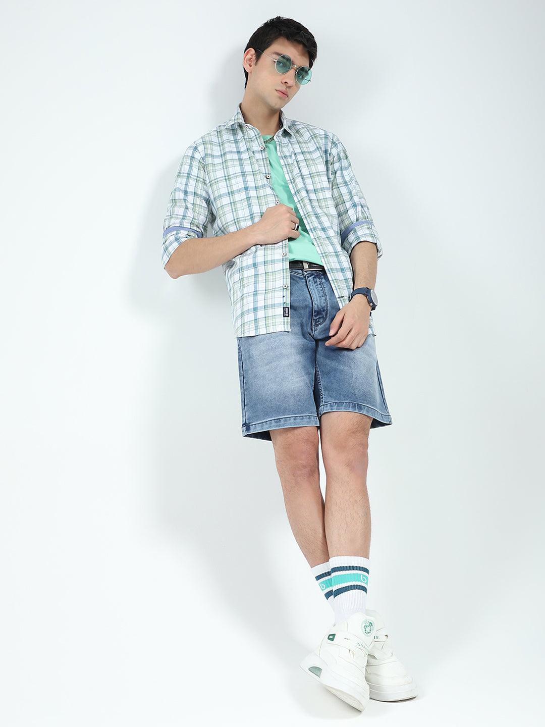 Men Green Check Collar Full Sleeve Shirt