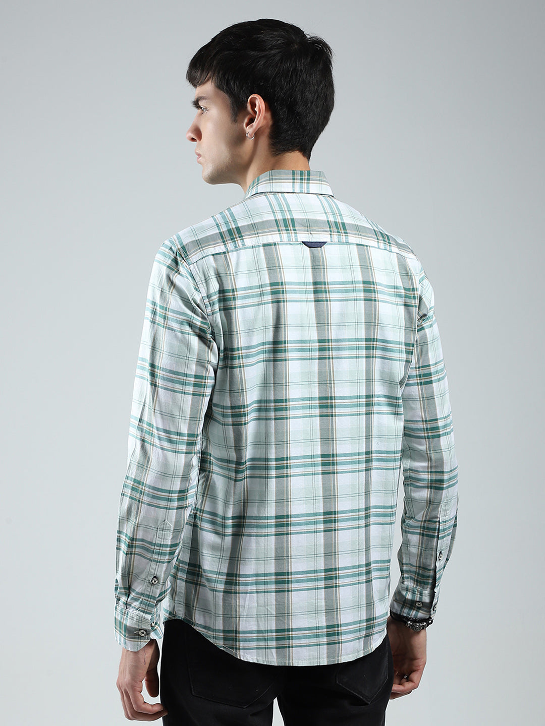 Men Green Check Collar Full Sleeve Shirt