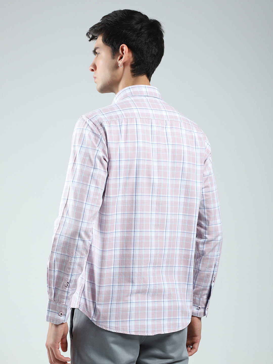 Men Pink Check Collar Full Sleeve Shirt