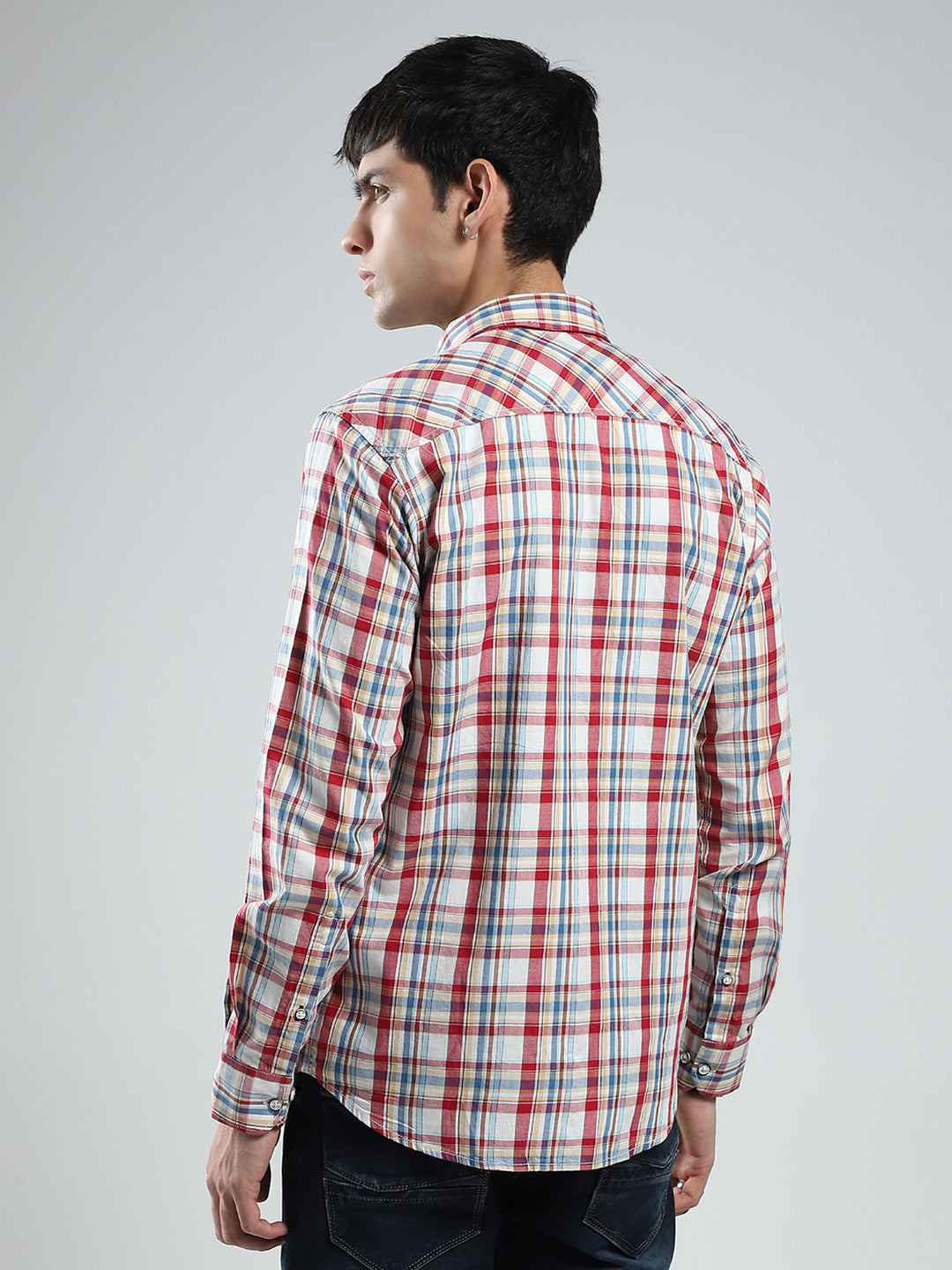 Men Red Check Collar Full Sleeve Shirt