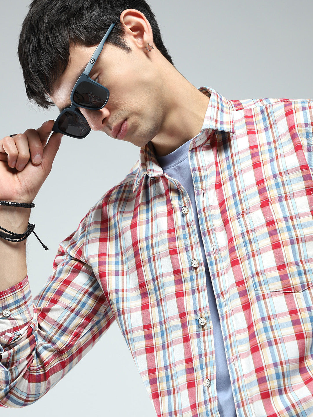 Men Red Check Collar Full Sleeve Shirt