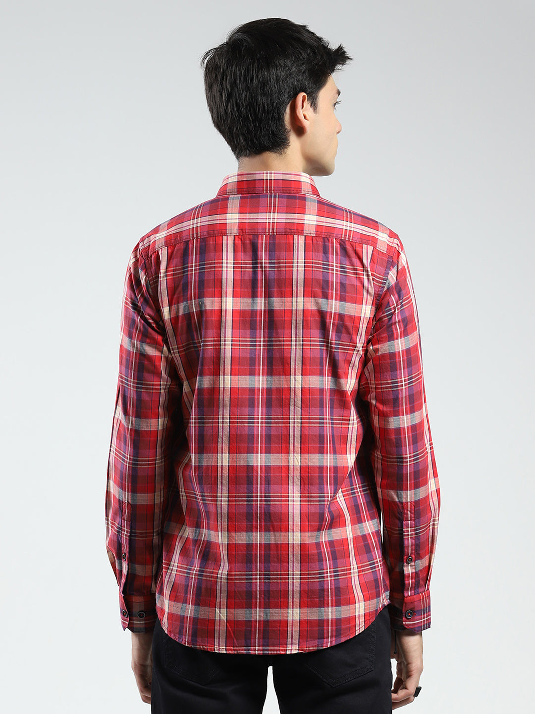 Men Red Check Collar Full Sleeve Shirt