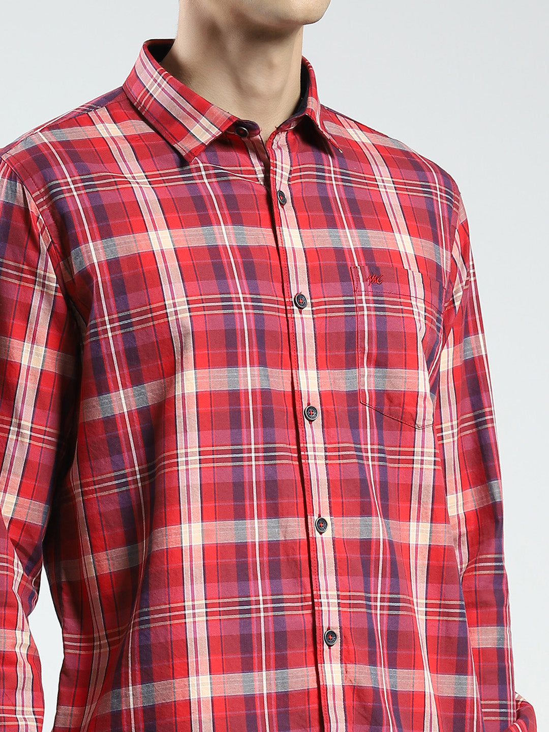 Men Red Check Collar Full Sleeve Shirt
