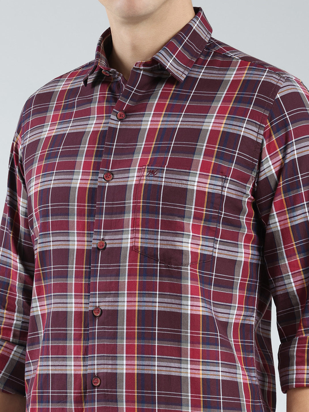 Men Red Check Collar Full Sleeve Shirt