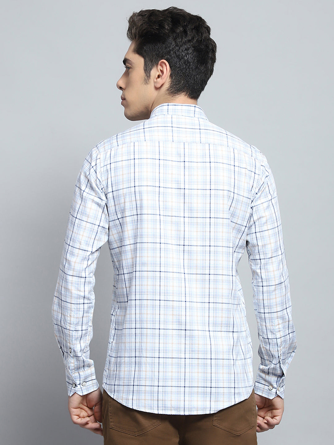 Men White Check Collar Full Sleeve Shirt
