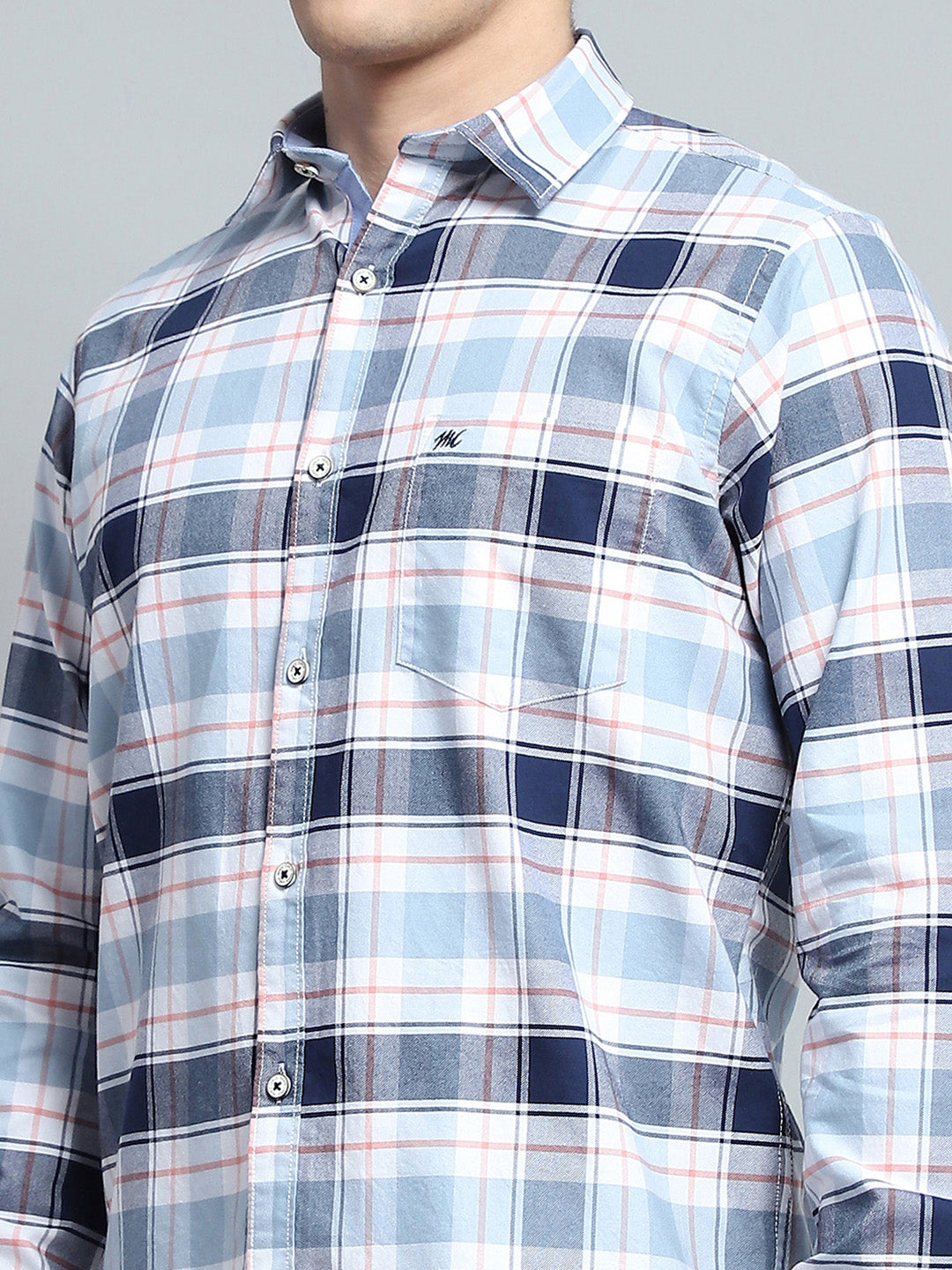 Men Blue Check Collar Full Sleeve Shirt