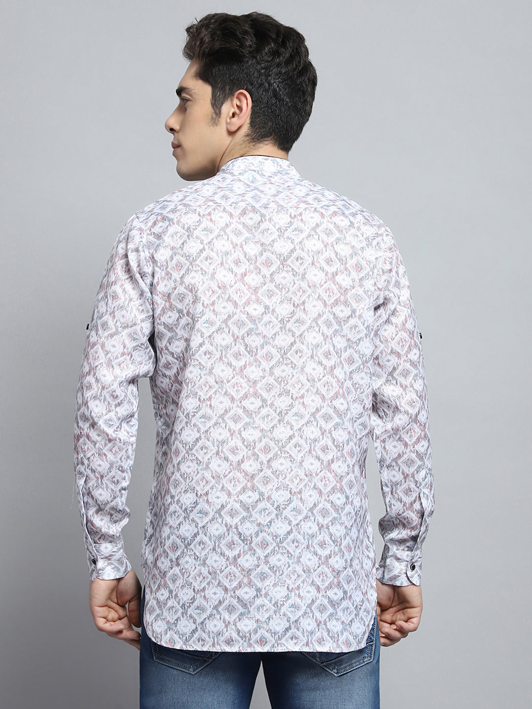 Men Multicolor Printed Band Collar Full Sleeve Kurta