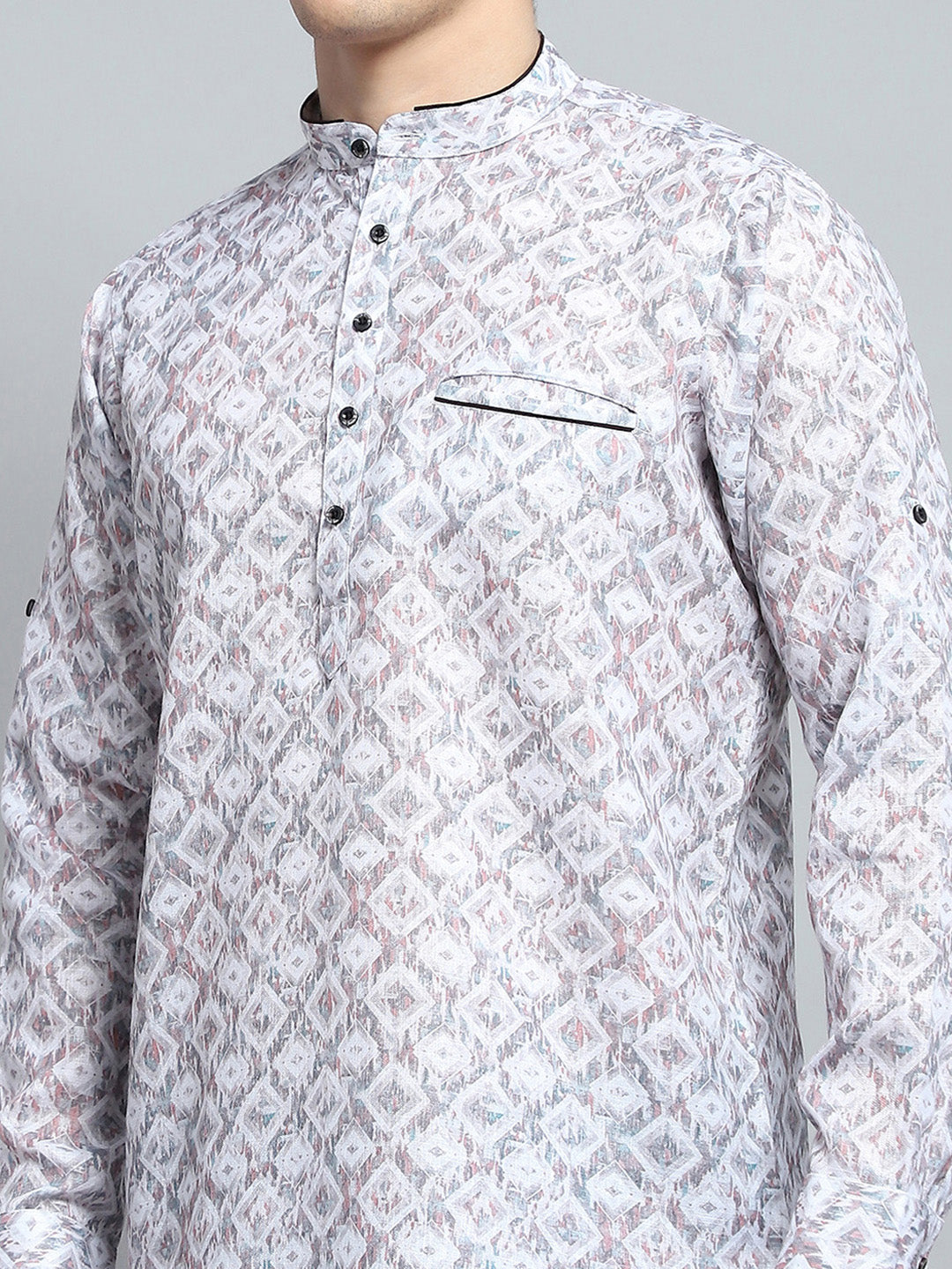 Men Multicolor Printed Band Collar Full Sleeve Kurta