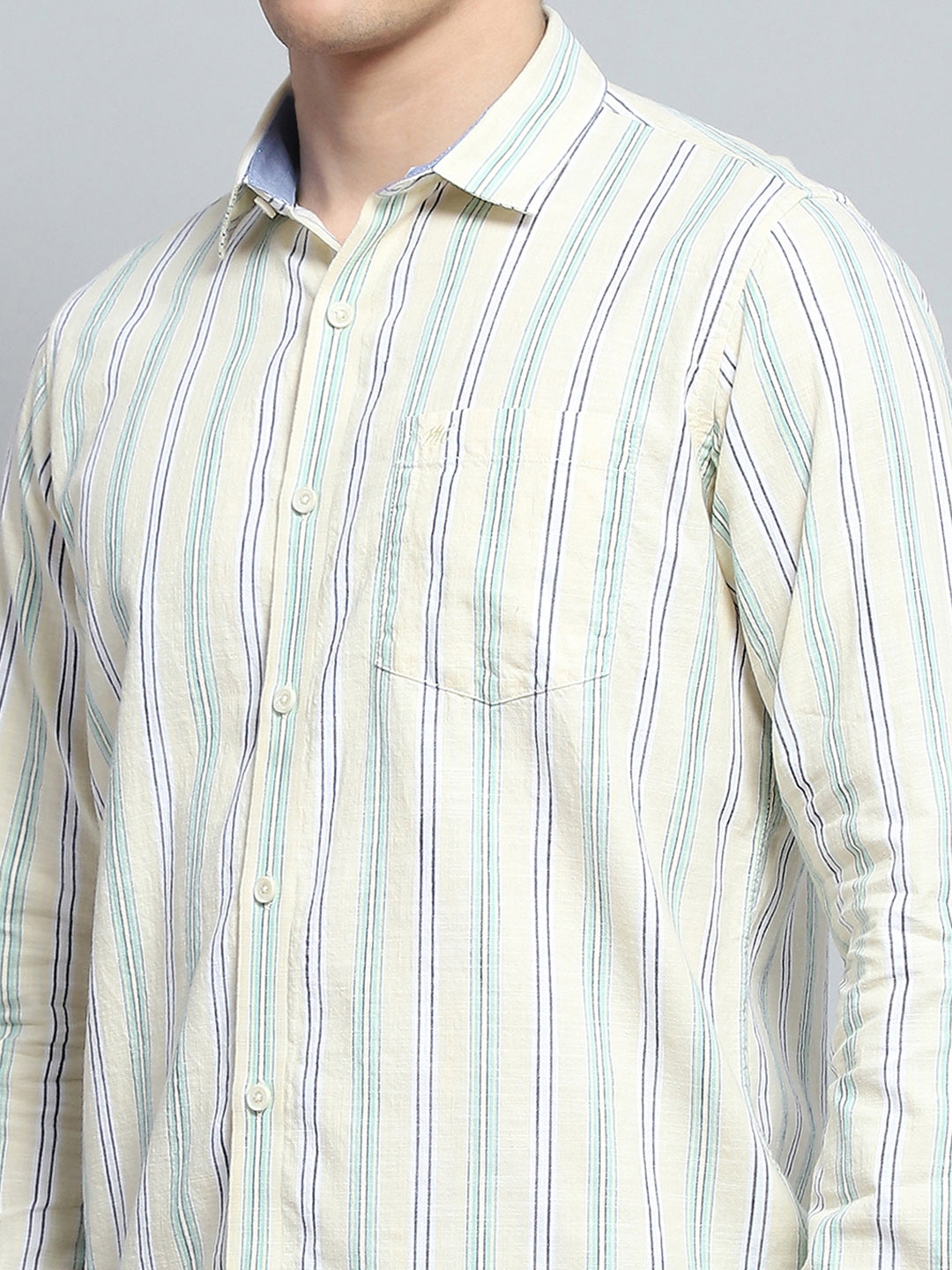 Men Yellow Stripe Collar Full Sleeve Shirt