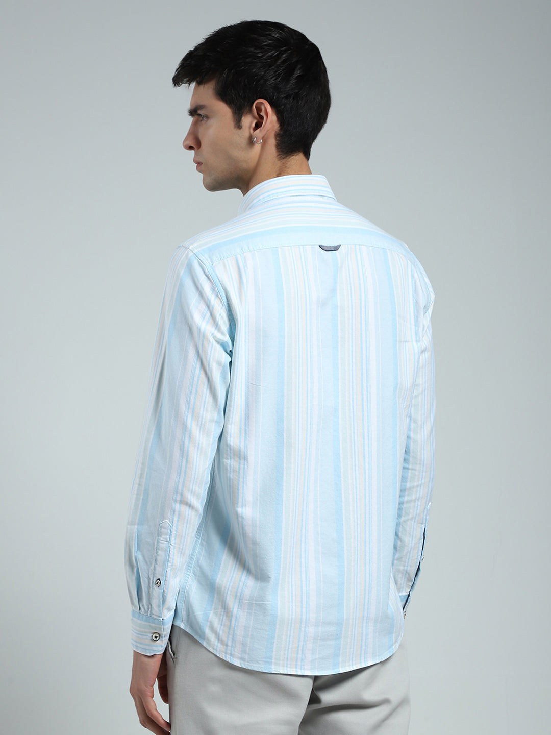 Men Blue Stripe Collar Full Sleeve Shirt
