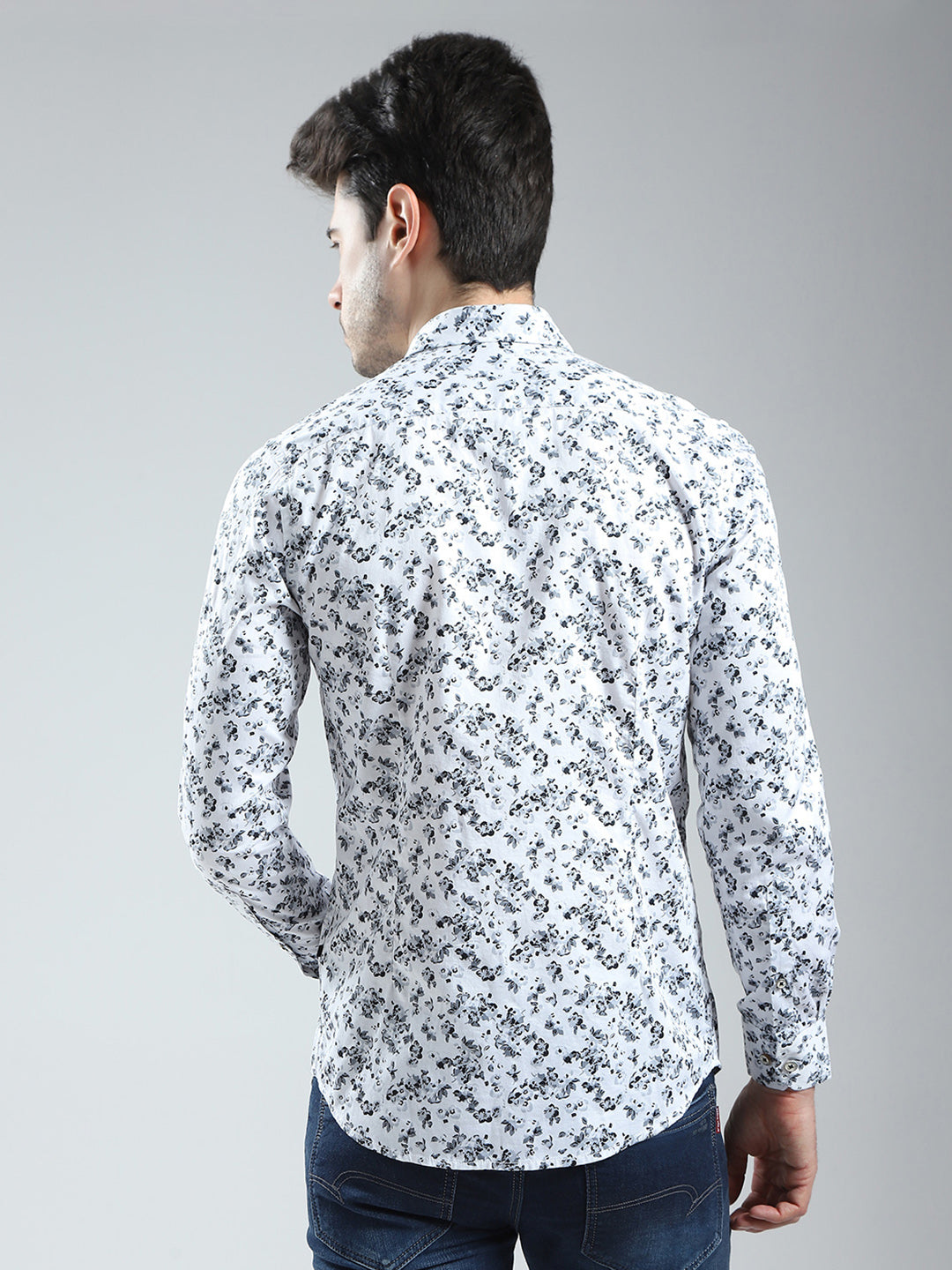 Men White Printed Collar Full Sleeve Shirt