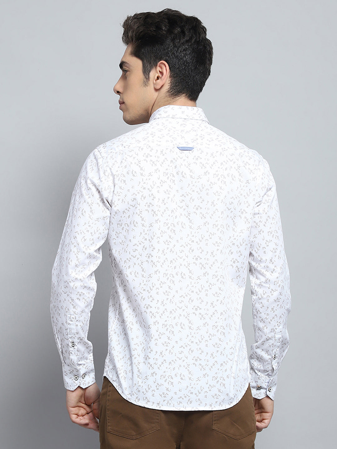 Men White Printed Collar Full Sleeve Shirt