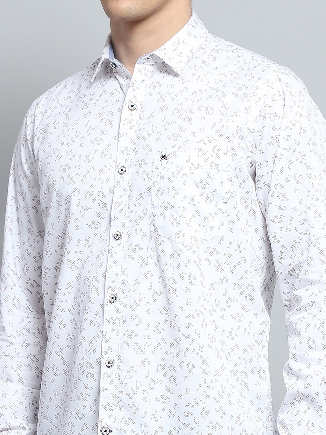 Men White Printed Collar Full Sleeve Shirt