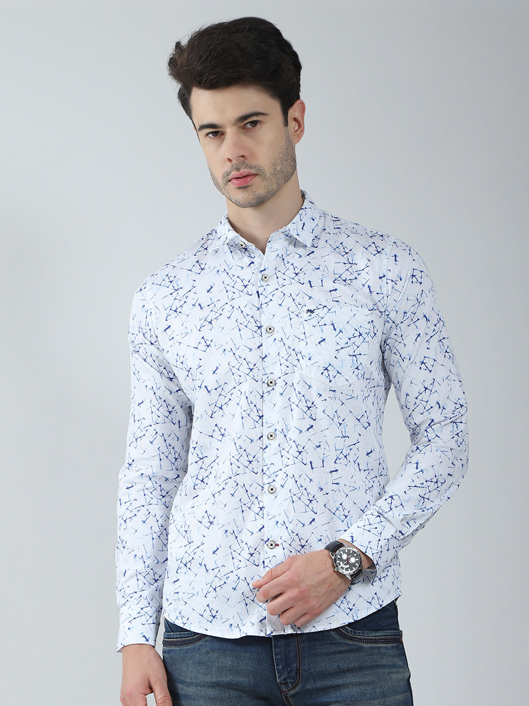 Buy Men White Printed Collar Full Sleeve Shirt Online in India