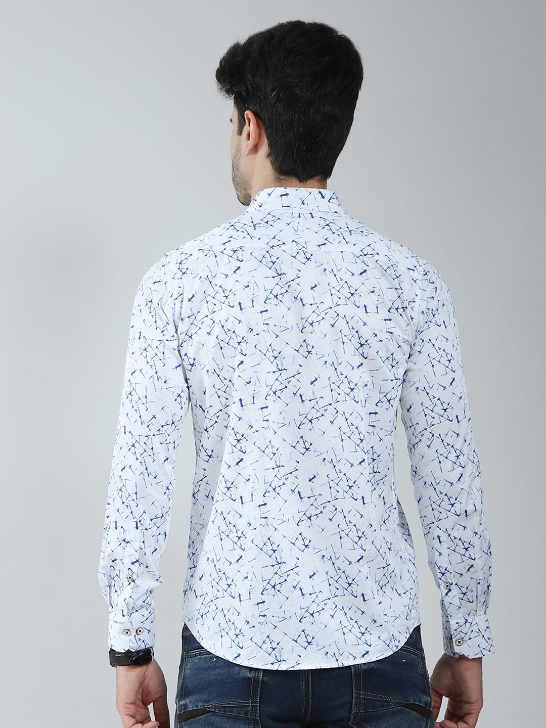 Men White Printed Collar Full Sleeve Shirt