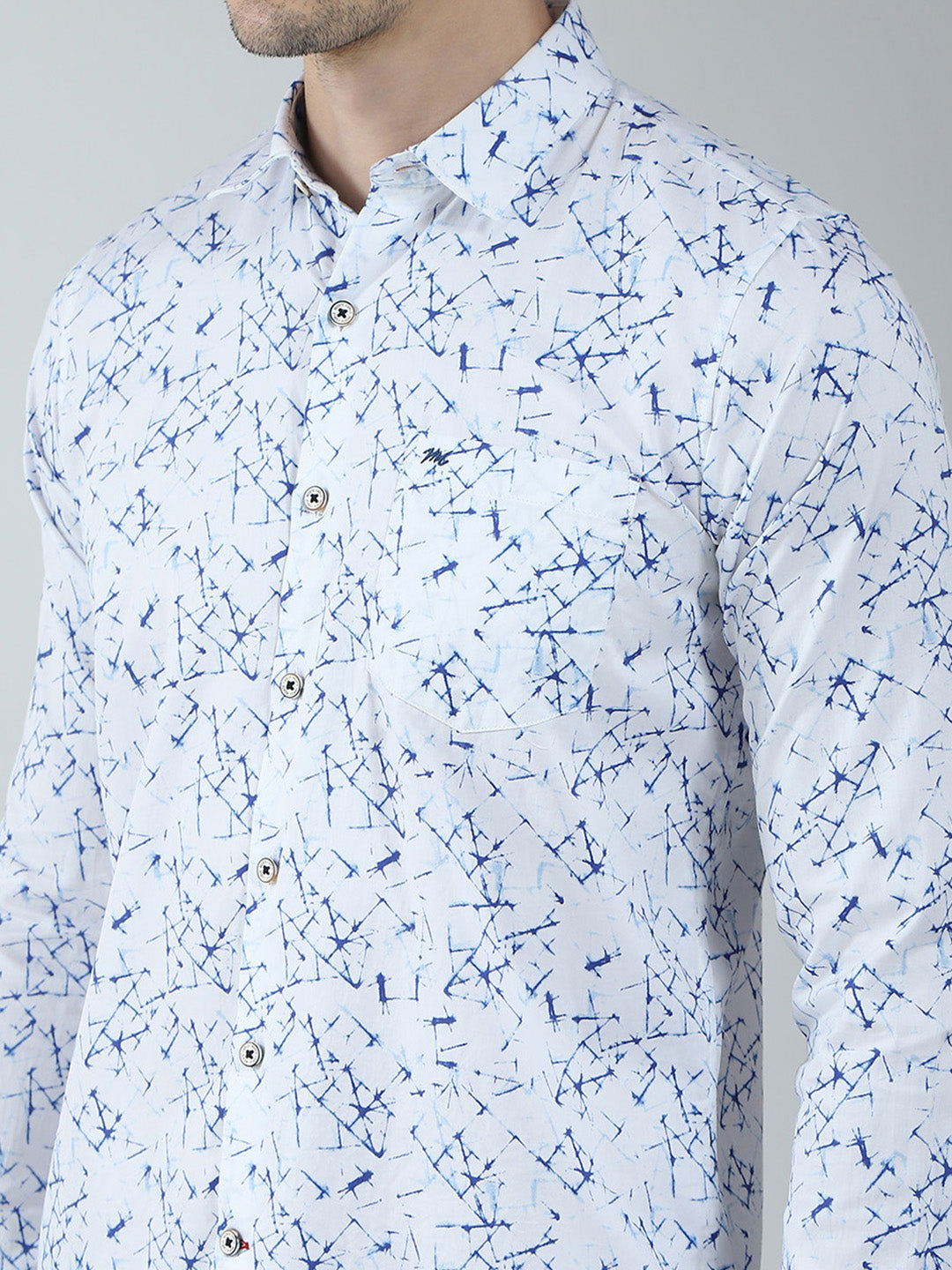 Men White Printed Collar Full Sleeve Shirt