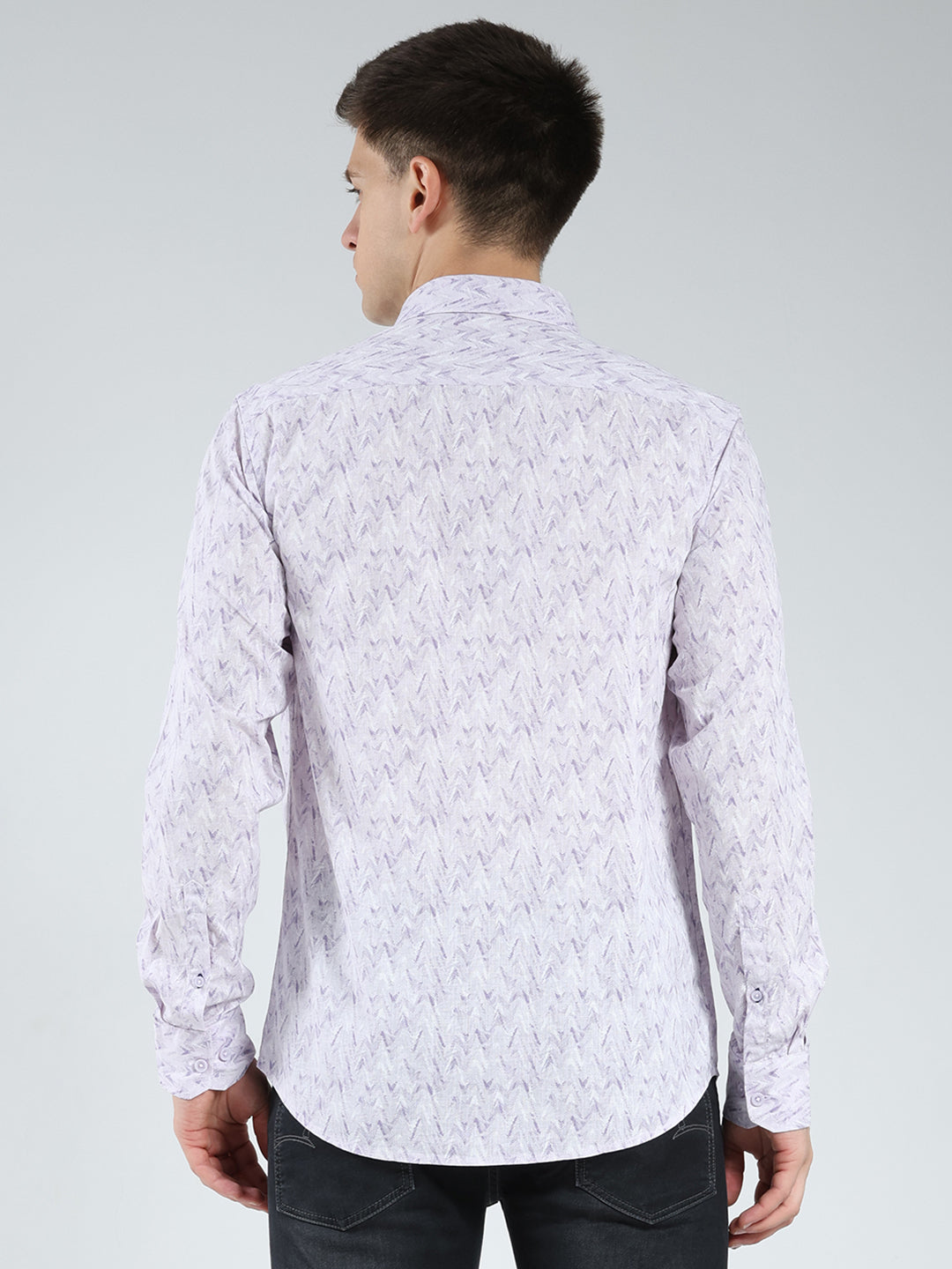 Men Purple Printed Collar Full Sleeve Shirt