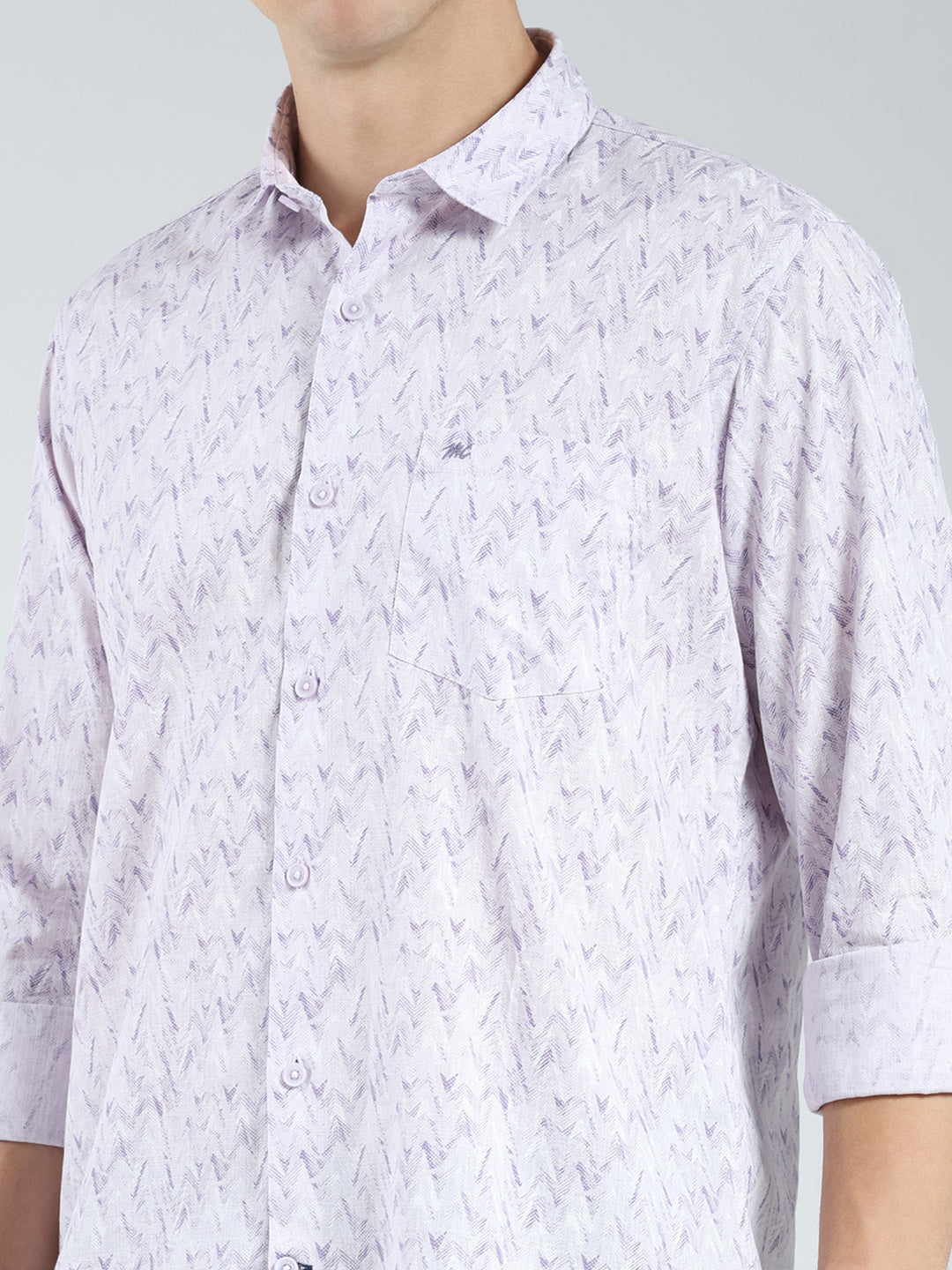 Men Purple Printed Collar Full Sleeve Shirt