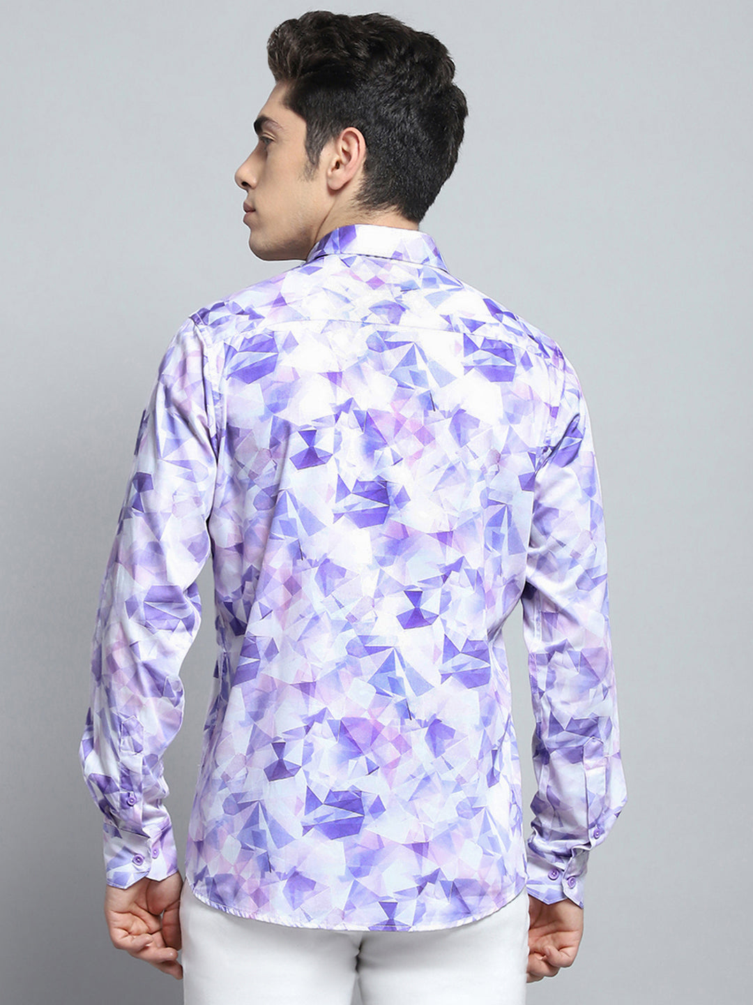 Men Purple Printed Collar Full Sleeve Shirt