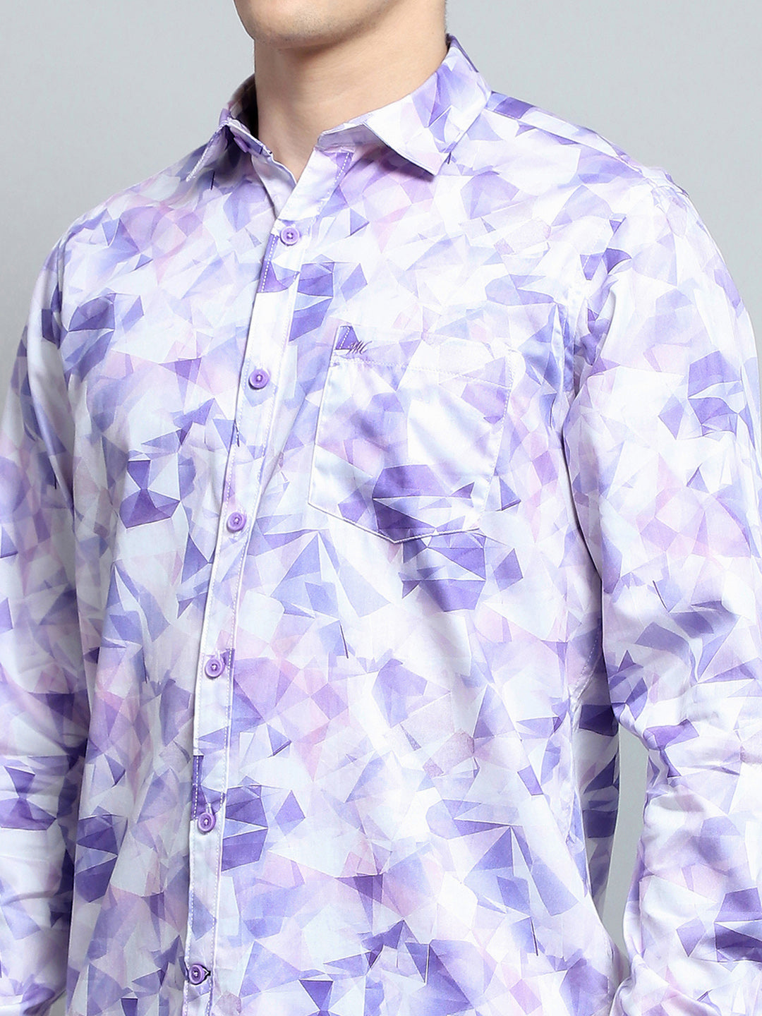 Men Purple Printed Collar Full Sleeve Shirt