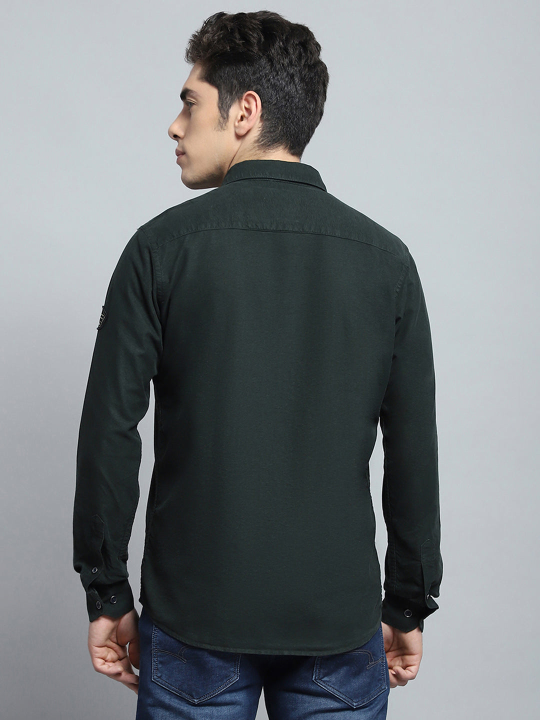 Men Olive Solid Collar Full Sleeve Shirt