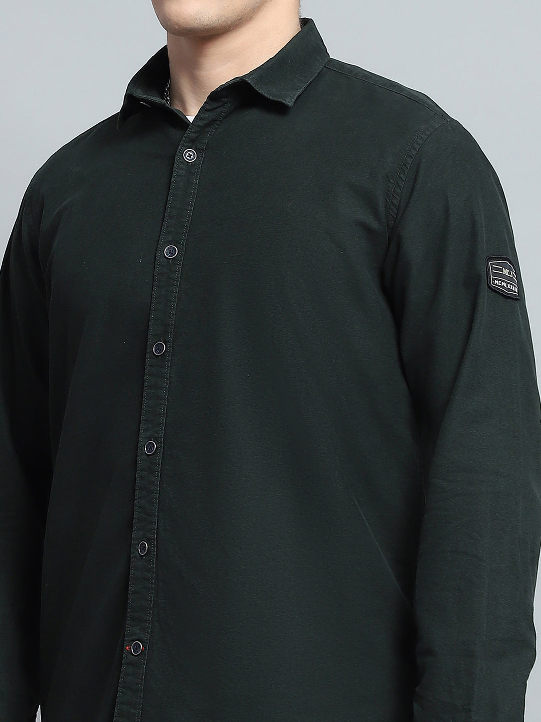 Men Olive Solid Collar Full Sleeve Shirt