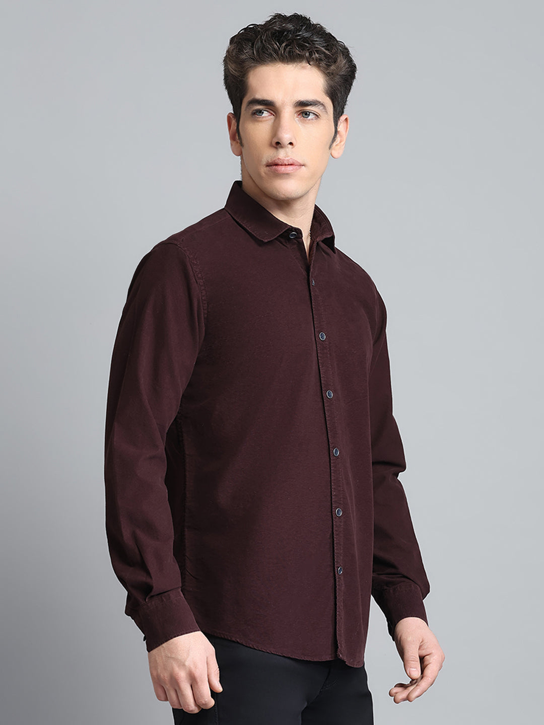 Men Maroon Solid Collar Full Sleeve Shirt