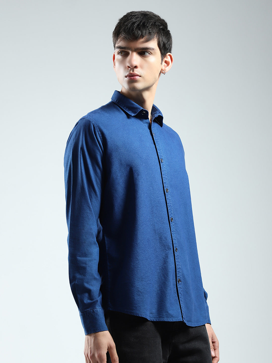 Men Blue Solid Collar Full Sleeve Shirt