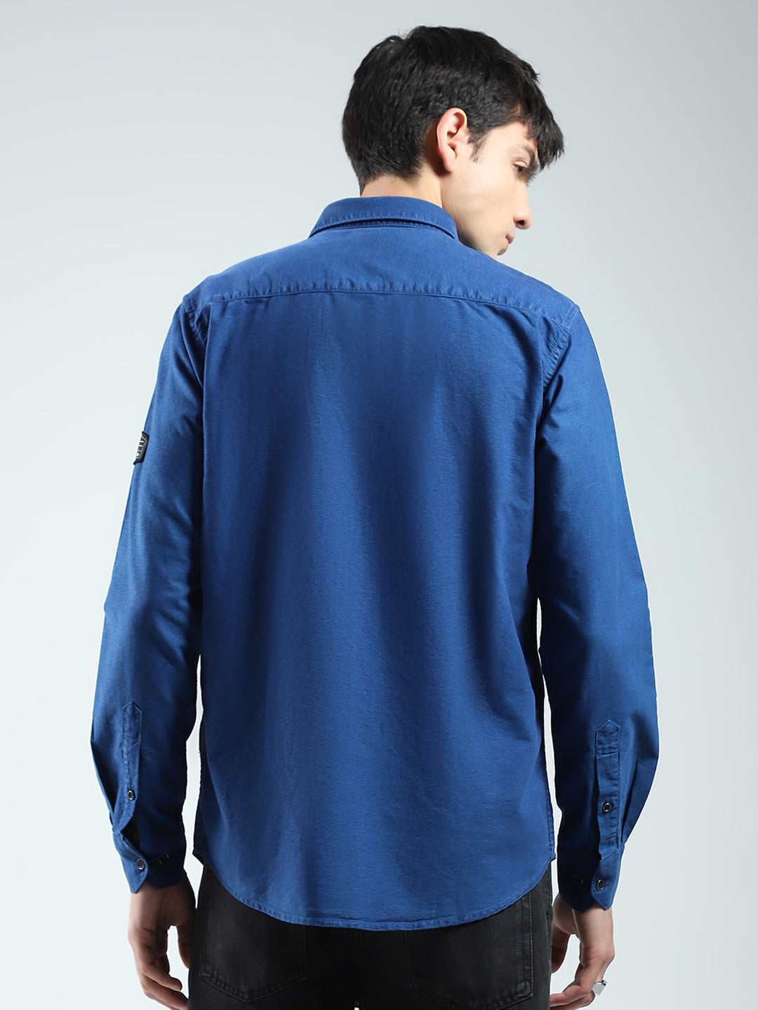 Men Blue Solid Collar Full Sleeve Shirt