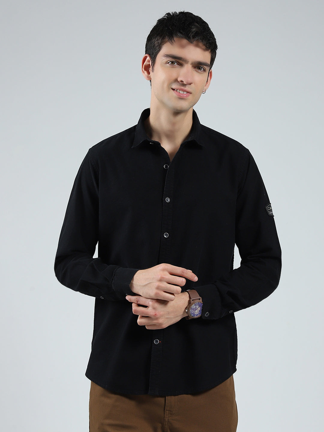 Buy Men Black Solid Collar Full Sleeve Shirt Online in India