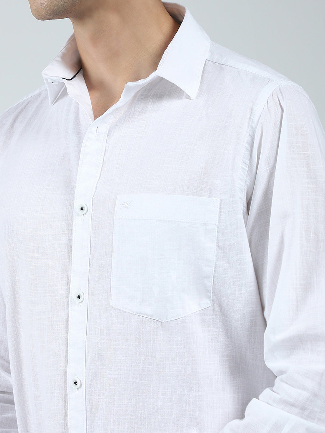 Men White Solid Collar Full Sleeve Shirt