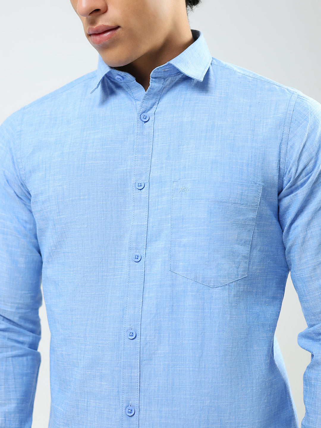 Men Blue Printed Collar Full Sleeve Shirt