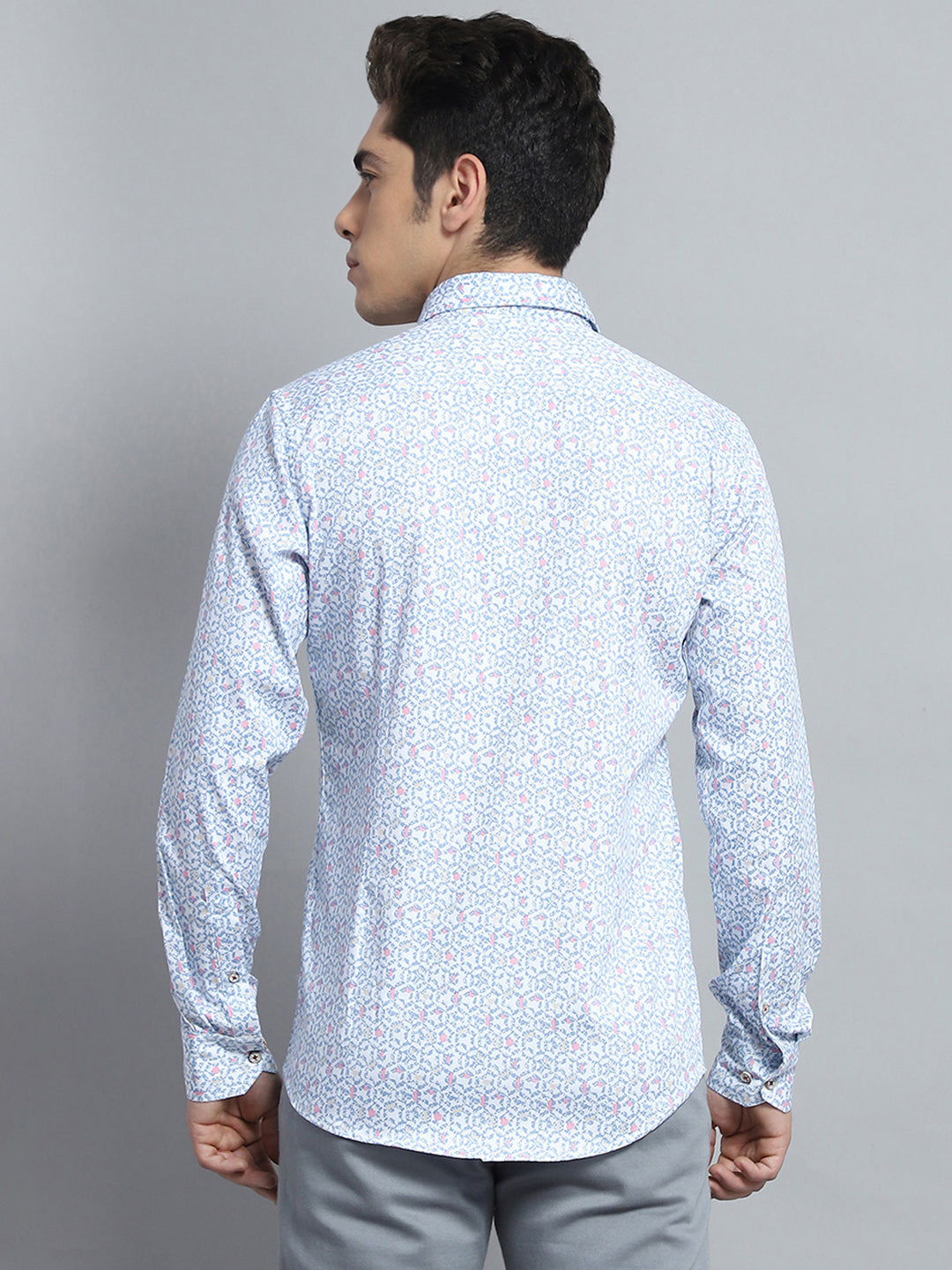 Men Blue Printed Collar Full Sleeve Shirt