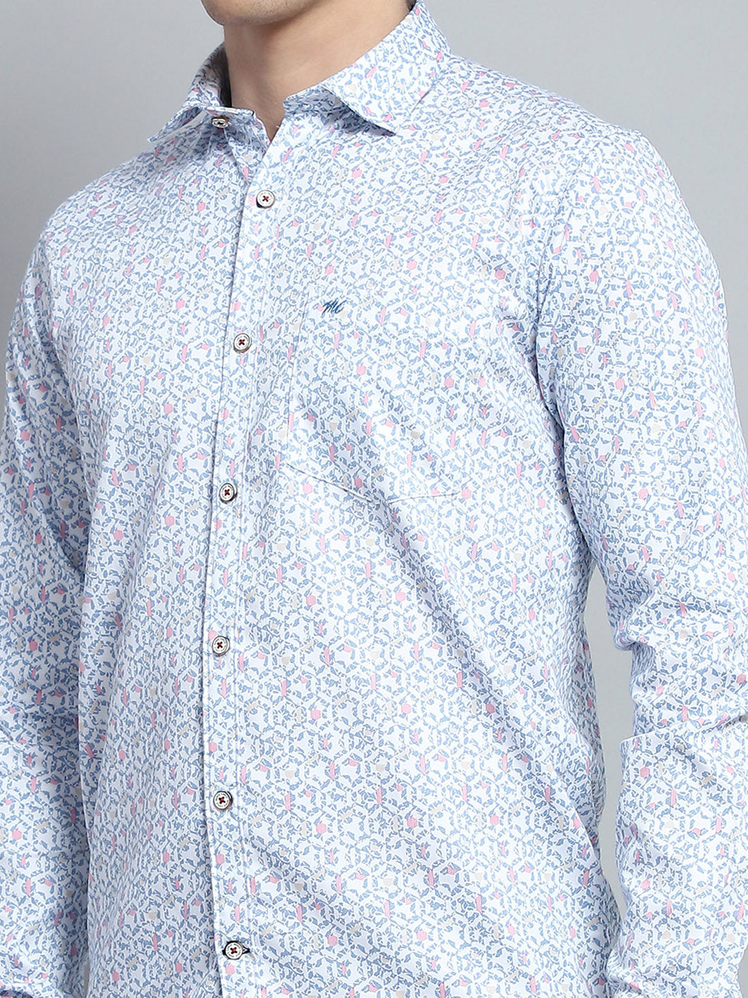 Men Blue Printed Collar Full Sleeve Shirt