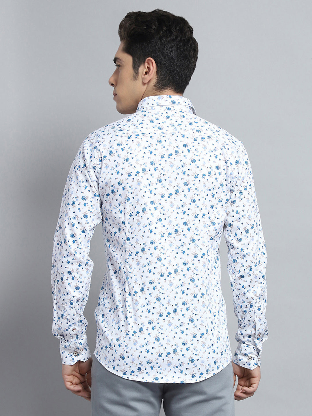 Men Blue Printed Collar Full Sleeve Shirt