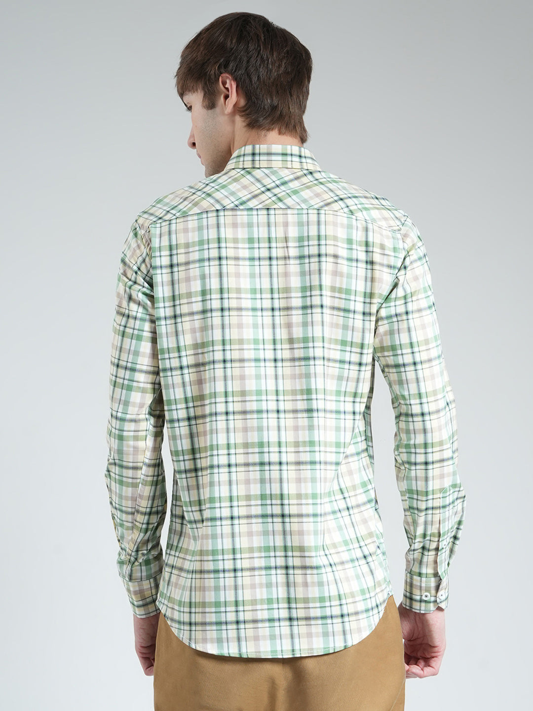 Men Green Check Collar Full Sleeve Shirt