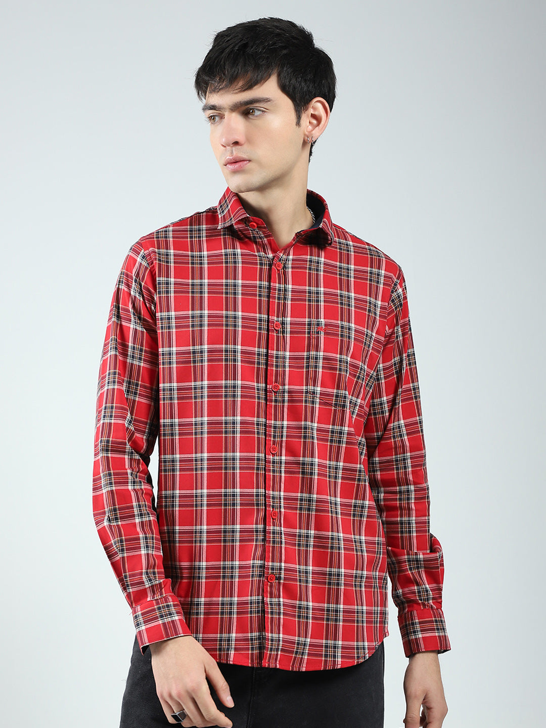 Men Red Check Collar Full Sleeve Shirt