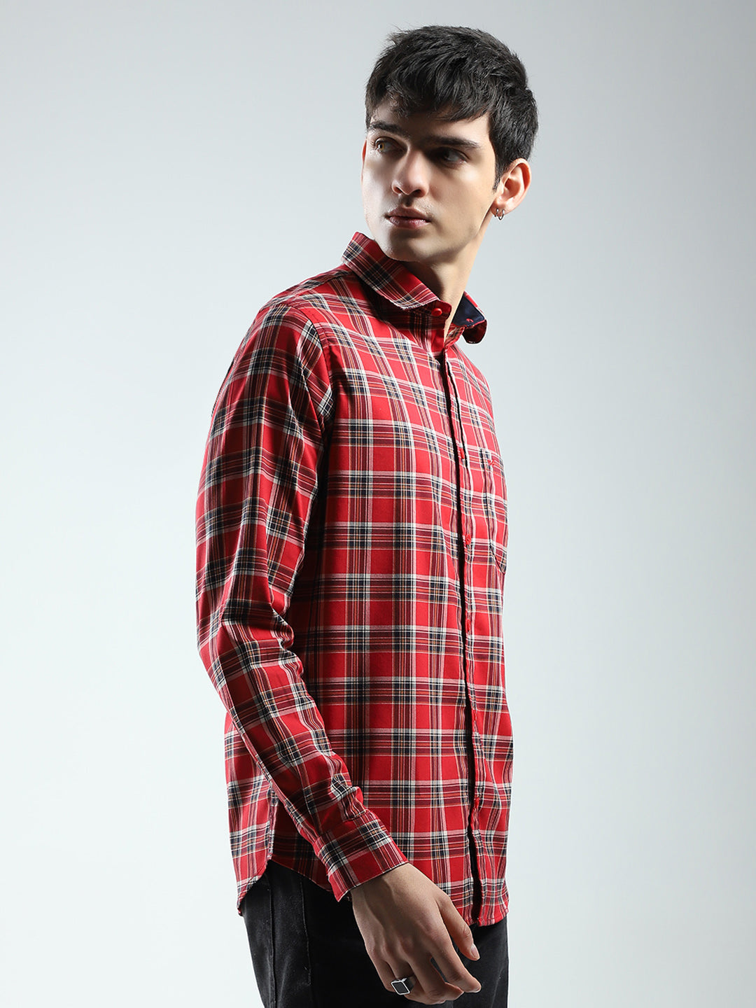 Men Red Check Collar Full Sleeve Shirt