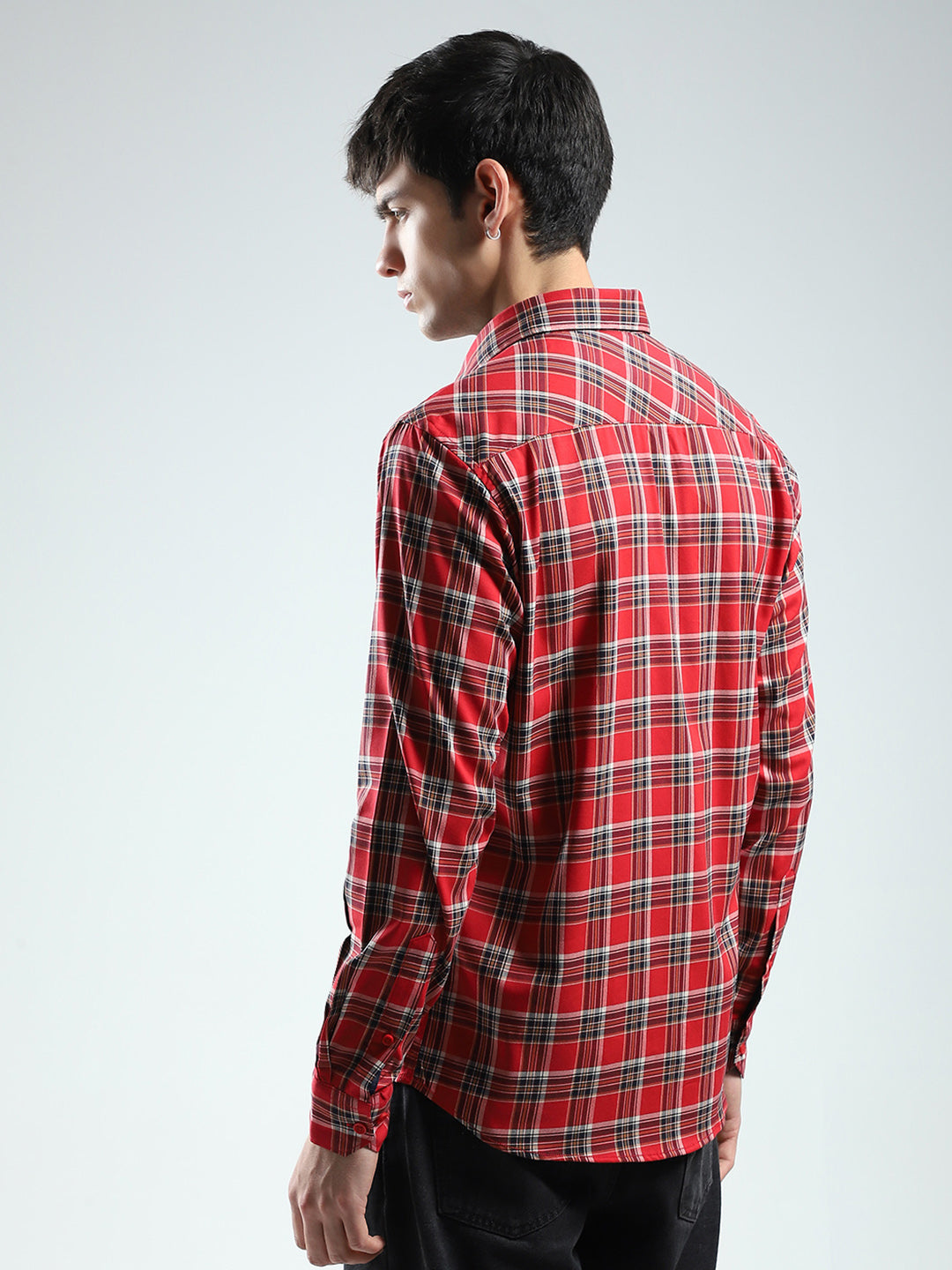 Men Red Check Collar Full Sleeve Shirt