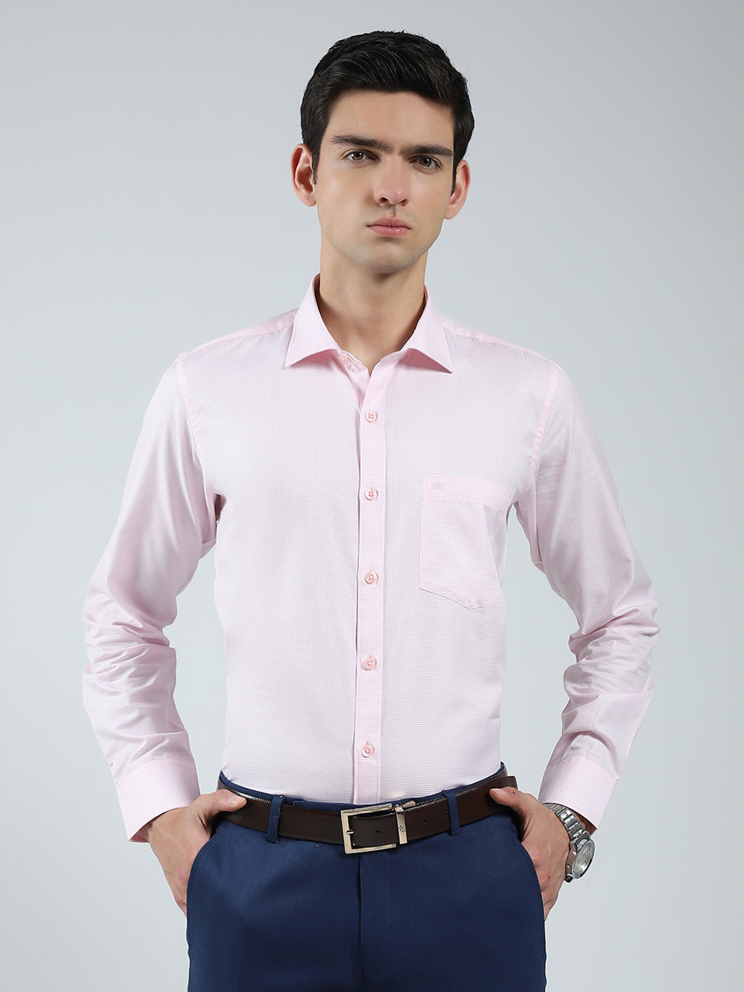Men Pink Solid Collar Full Sleeve Shirt