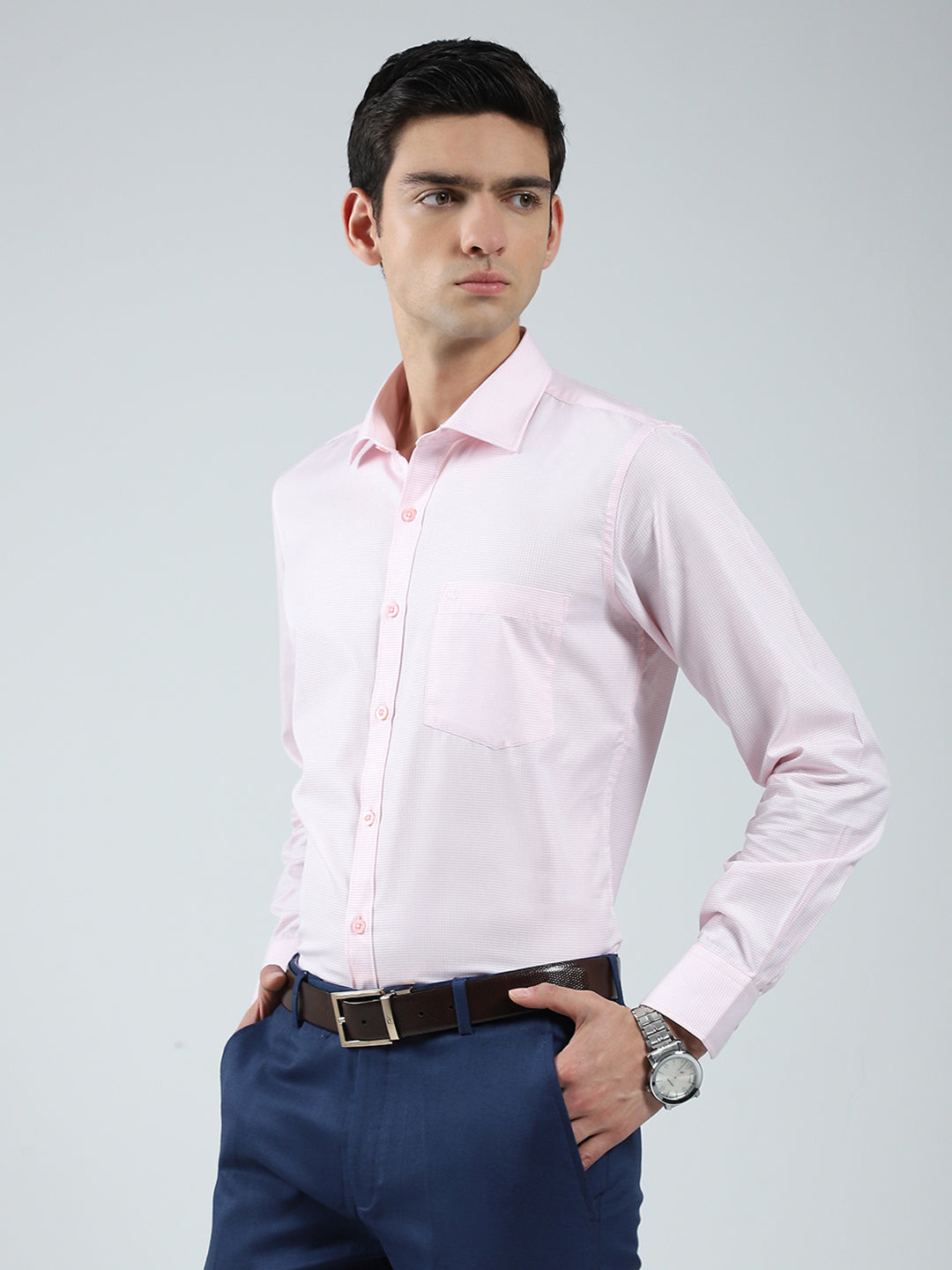 Men Pink Solid Collar Full Sleeve Shirt