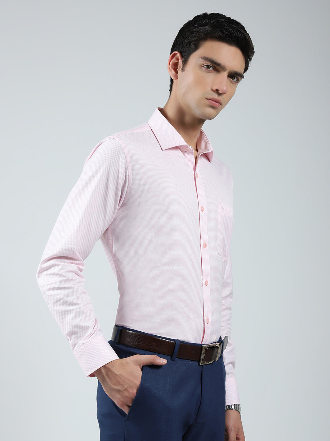 Men Pink Solid Collar Full Sleeve Shirt