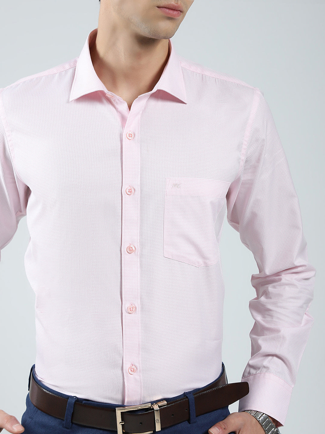 Men Pink Solid Collar Full Sleeve Shirt