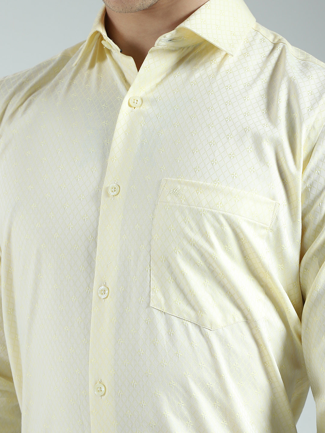 Men Yellow Self Design Collar Full Sleeve Shirt