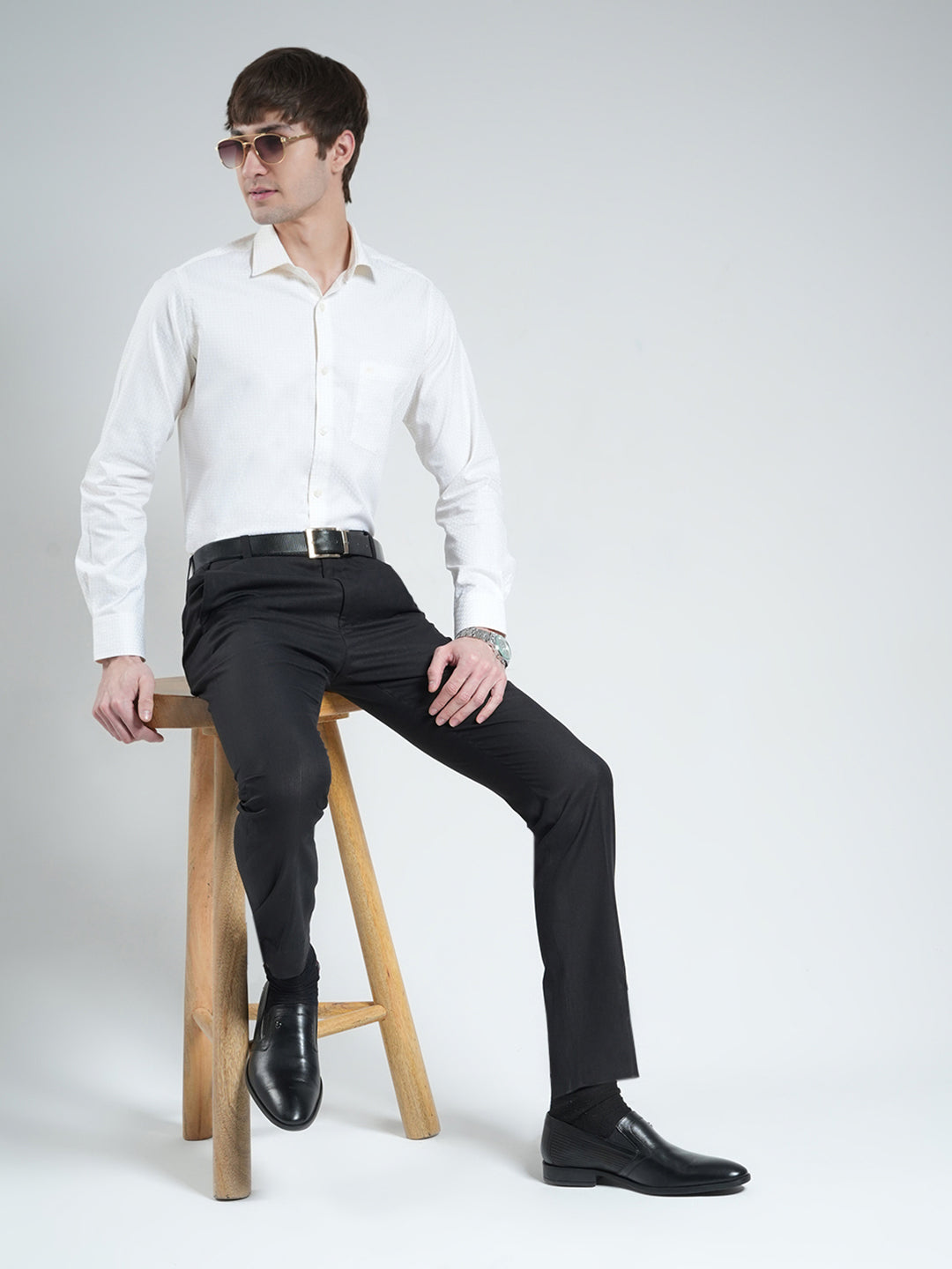 Men Yellow Check Collar Full Sleeve Shirt