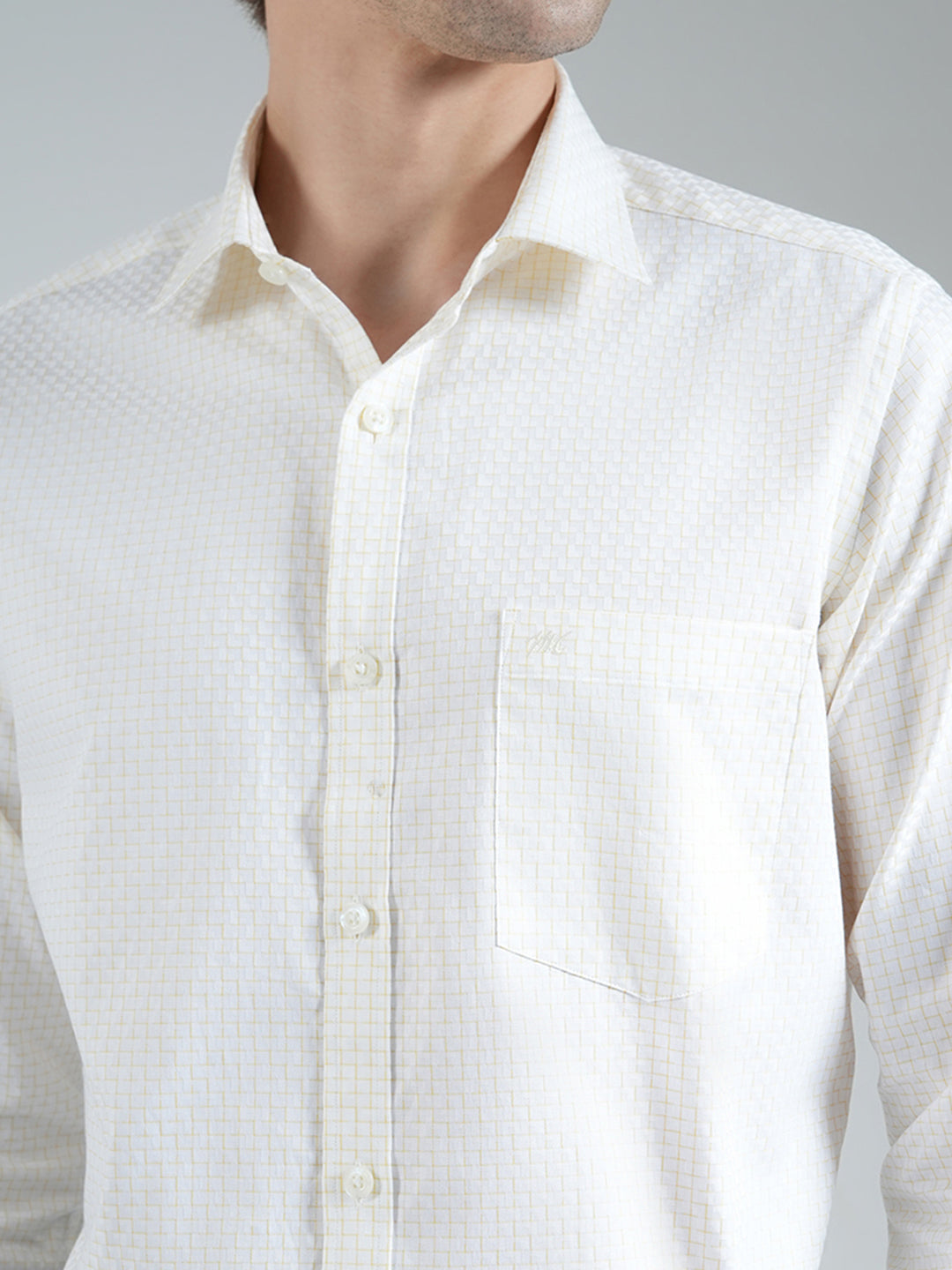 Men Yellow Check Collar Full Sleeve Shirt