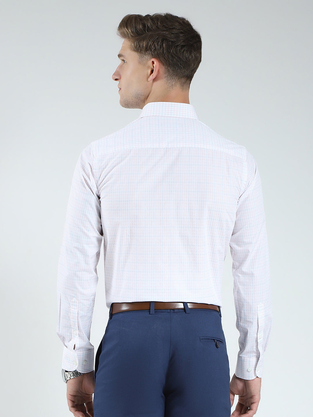 Men White Check Collar Full Sleeve Shirt