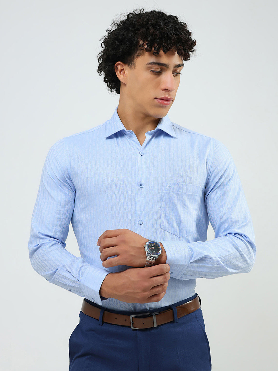 Men Blue Solid Collar Full Sleeve Shirt1