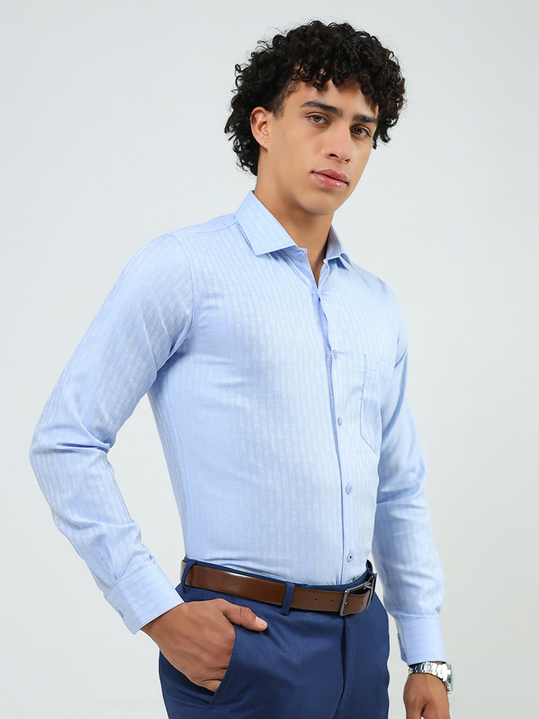 Men Blue Solid Collar Full Sleeve Shirt