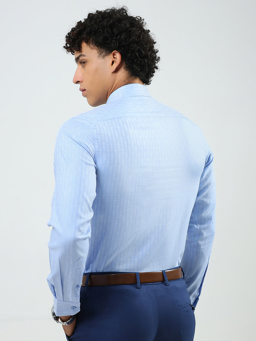 Men Blue Solid Collar Full Sleeve Shirt